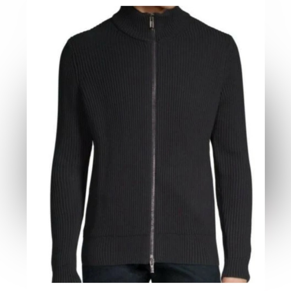 HUGO Hugo Boss Zip Sweater in Cotton and Virgin Wool Black Size S
